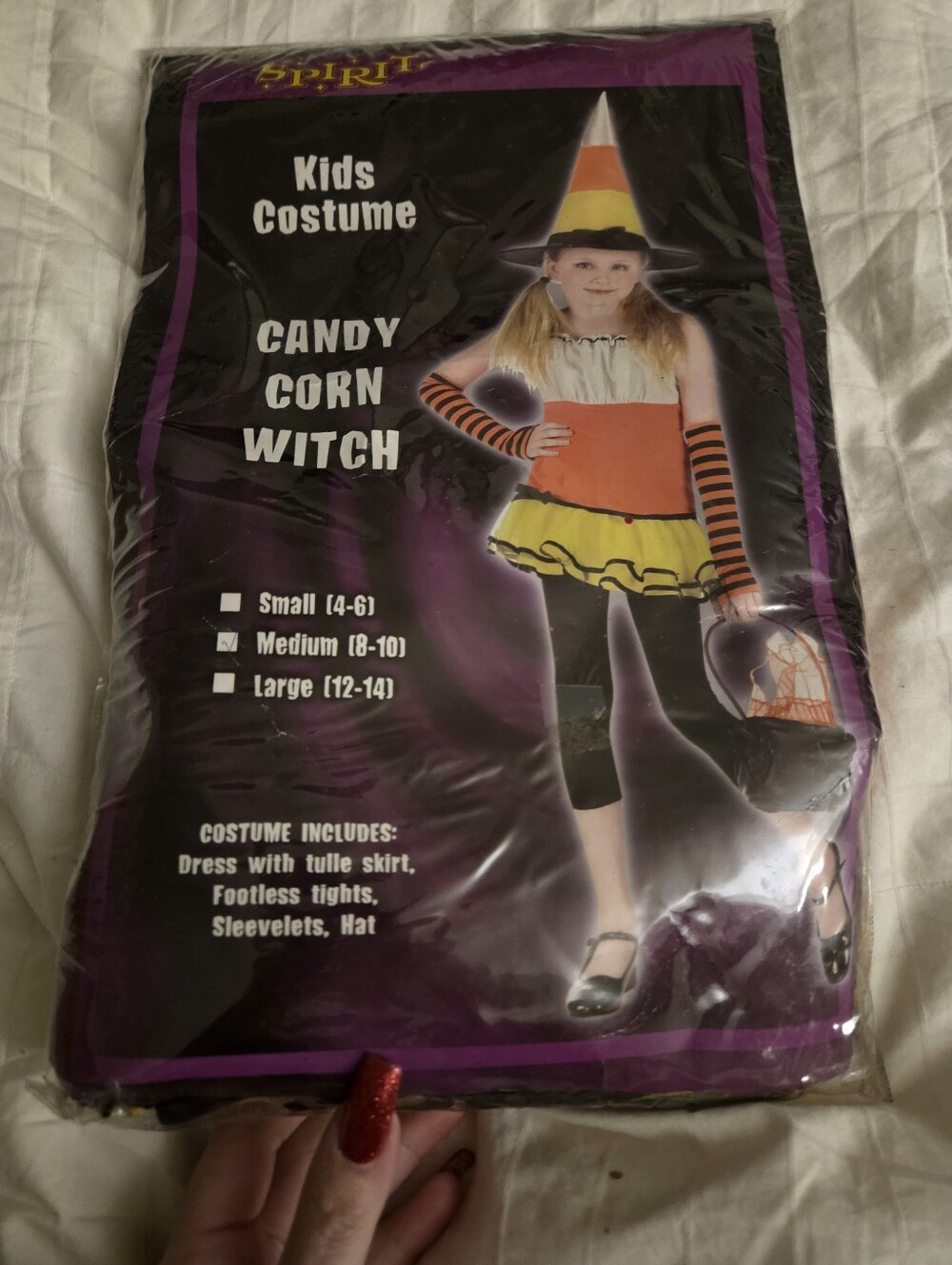 Spirit Candy Corn Witch Costume in Orange, Yellow, White, Brand New, Girls 8/10